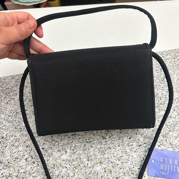 Stuart Weitzman Black Fabric Flap Evening Bag Vintage w/ detachable Strap - Picture 5 of 9
